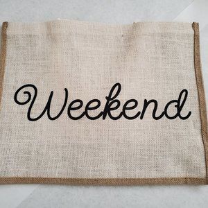Weekend burlap tote bag